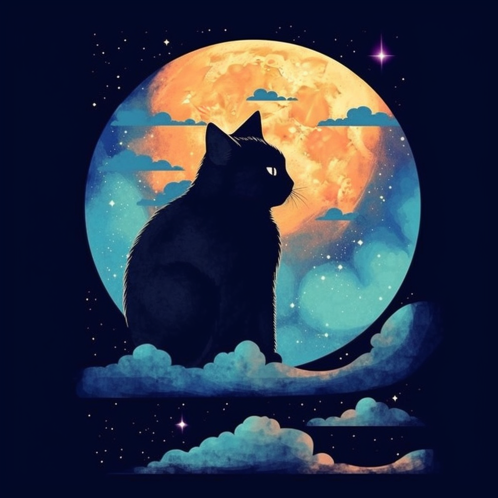 Feline Silhouette in the Starry Night