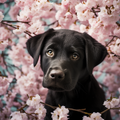 Un chiot charmant sous un ciel de cerisiers en fleurs