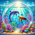 Rencontre aquatique sous une bulle de lumière