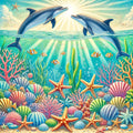 Dolphins dancing over a marine garden