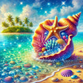 Scène paradisiaque avec palmiers et coquillages