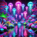 Märchenhafter Garten und Wasserschauspiel der Lichter