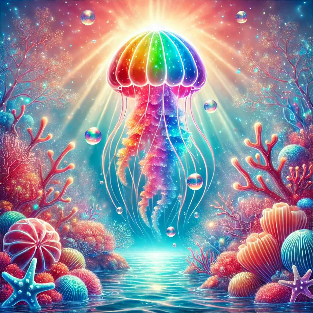 Méduse arc-en-ciel et fonds marins