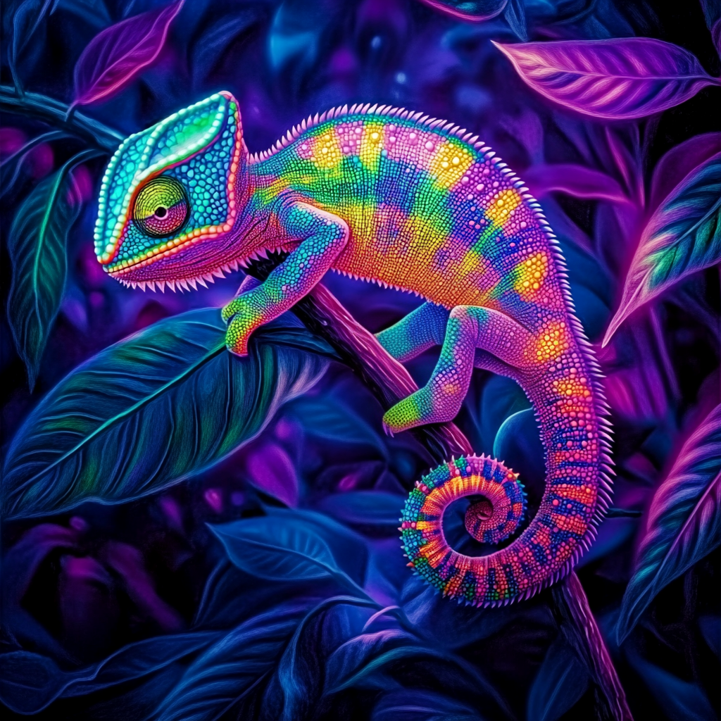 Caméléon dans un monde néon