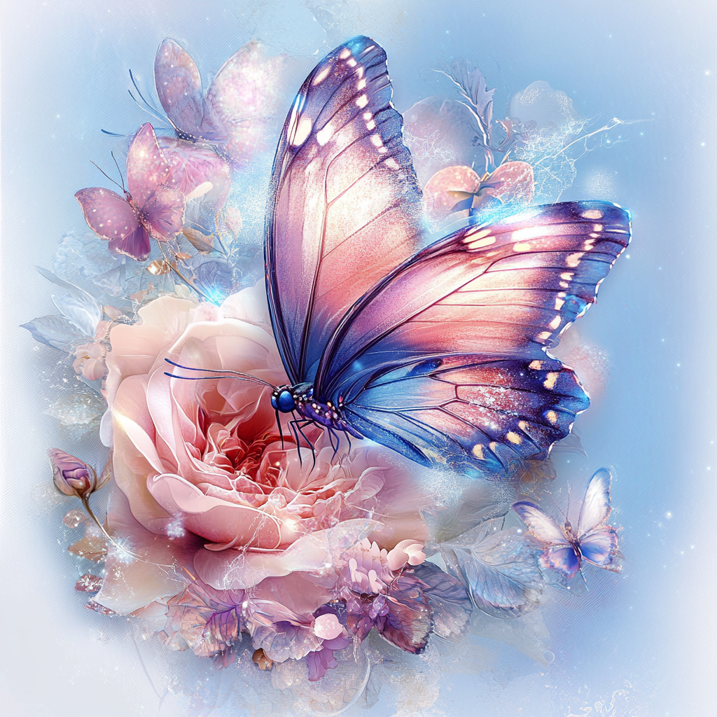 Rose délicate et ailes scintillantes