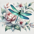 Libellule turquoise sur un fond floral délicat