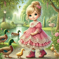 La petite fille et ses amis canards