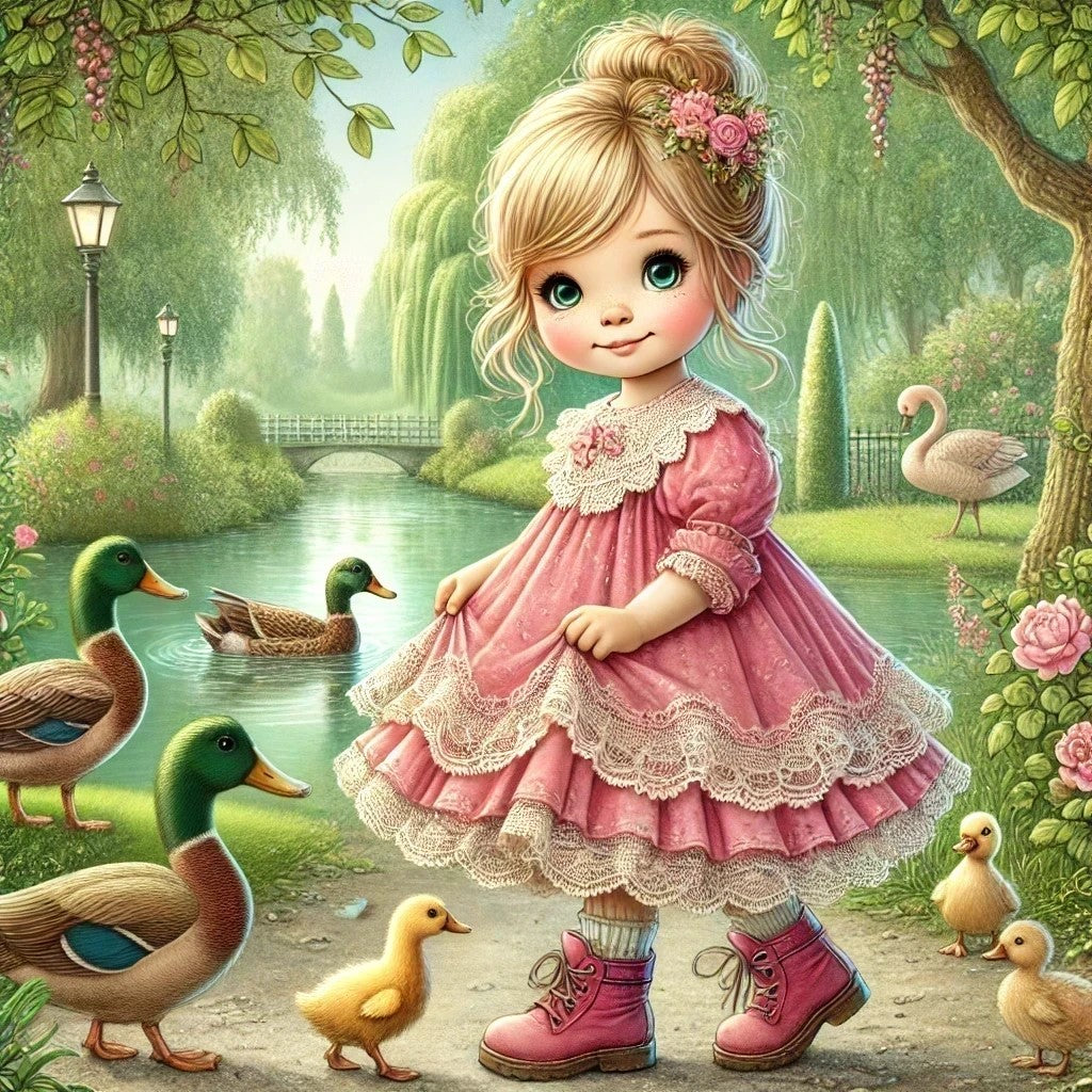 La petite fille et ses amis canards