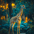 Illuminated giraffe in the jungle