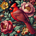 Cardinal et pivoines dans une scène artistique