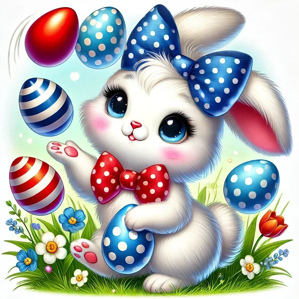 Juggling rabbit and festive eggs