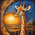 Girafe rêveuse sous un ciel étoilé