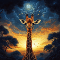 Giraffe under a twilight sky