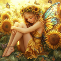 Fée solaire au cœur des tournesols
