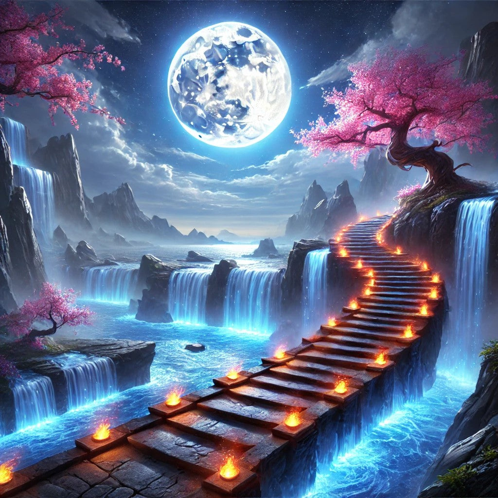 Lumière lunaire et cascades