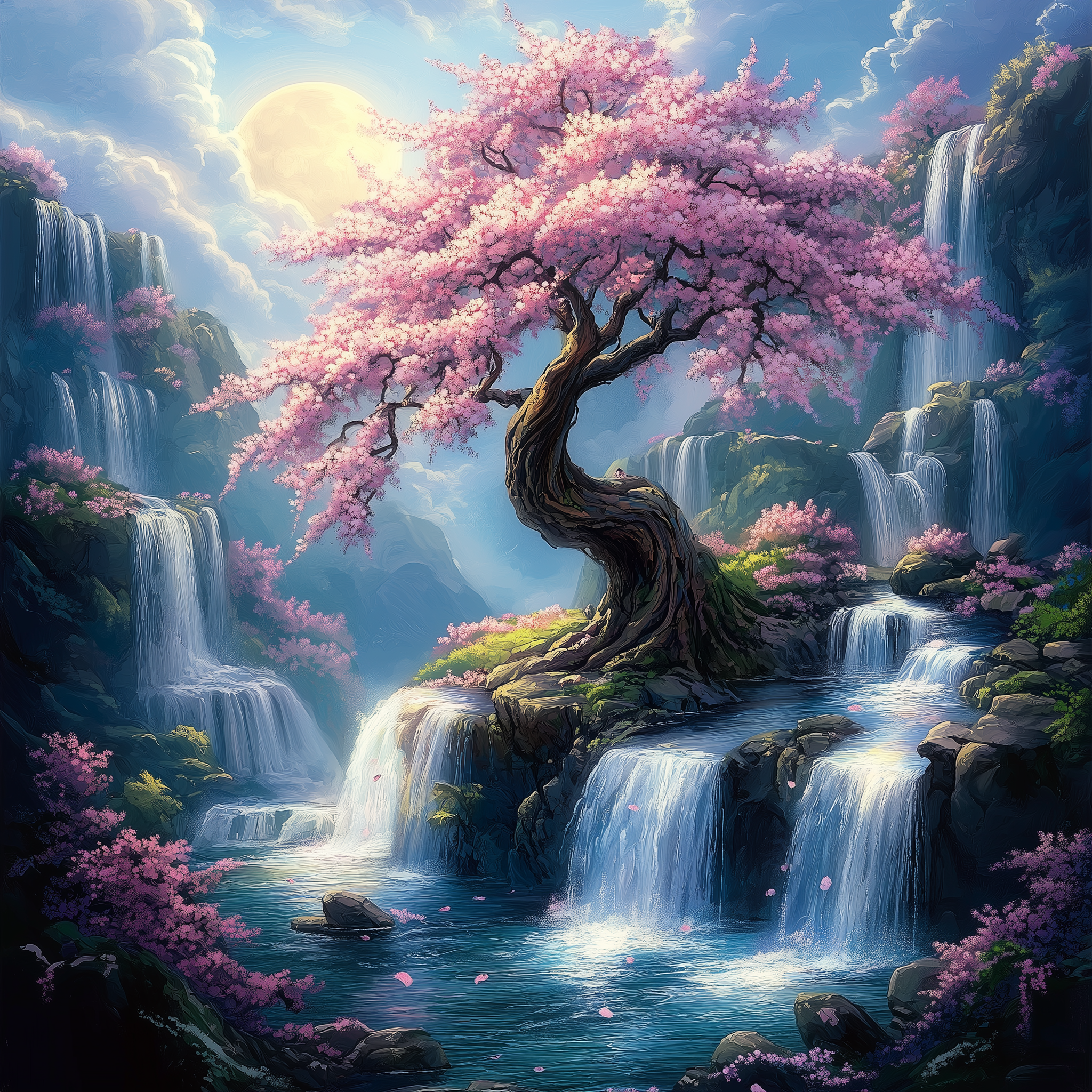 Arbre sacré et cascades
