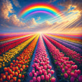 Arc-en-ciel et tulipes multicolores