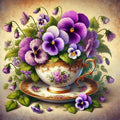 Tasse fleurie et pensées violettes