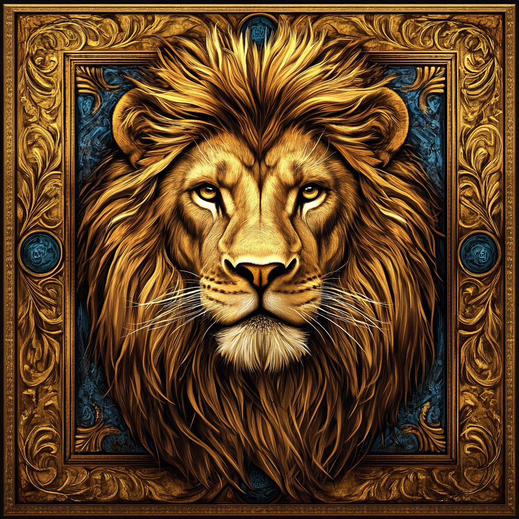 Lion Doré en Cadre Royal