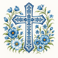 Holy cross with blue flowers