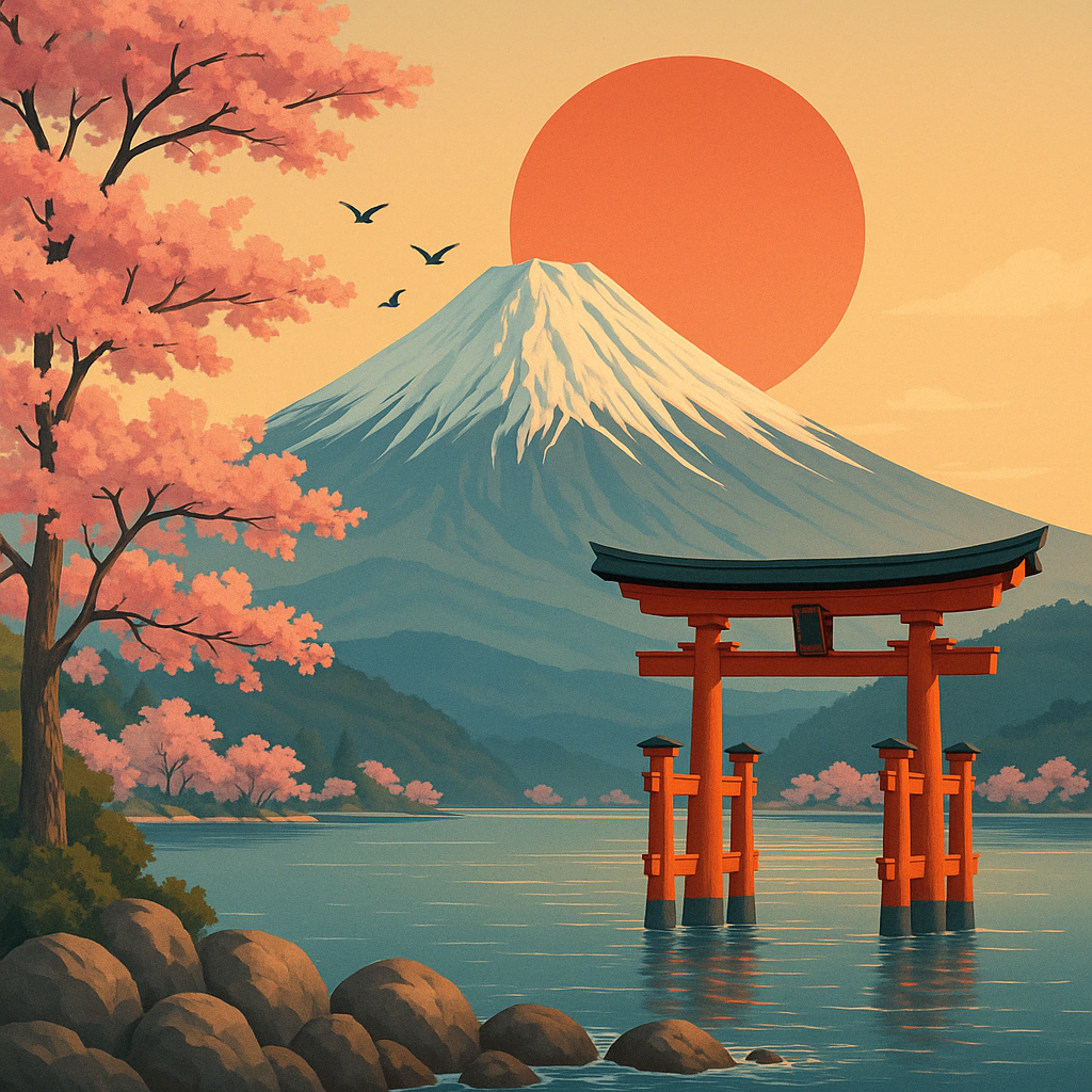 Arbres en fleurs face au Fuji