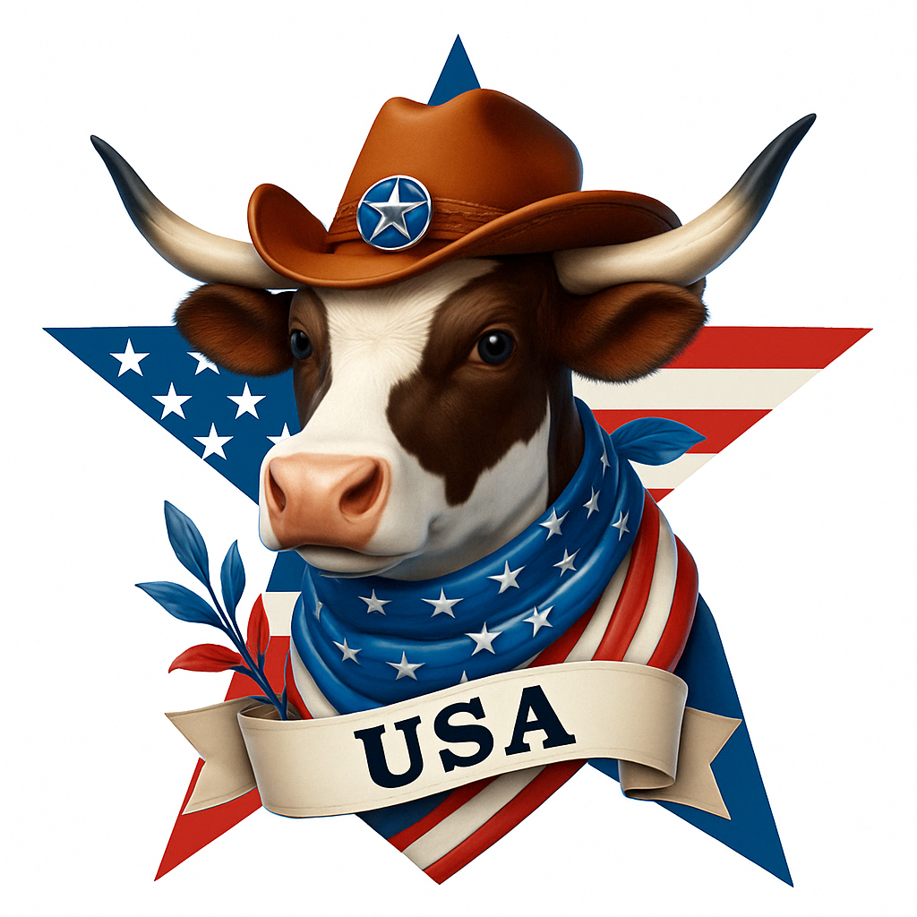 Western cow in blue white red