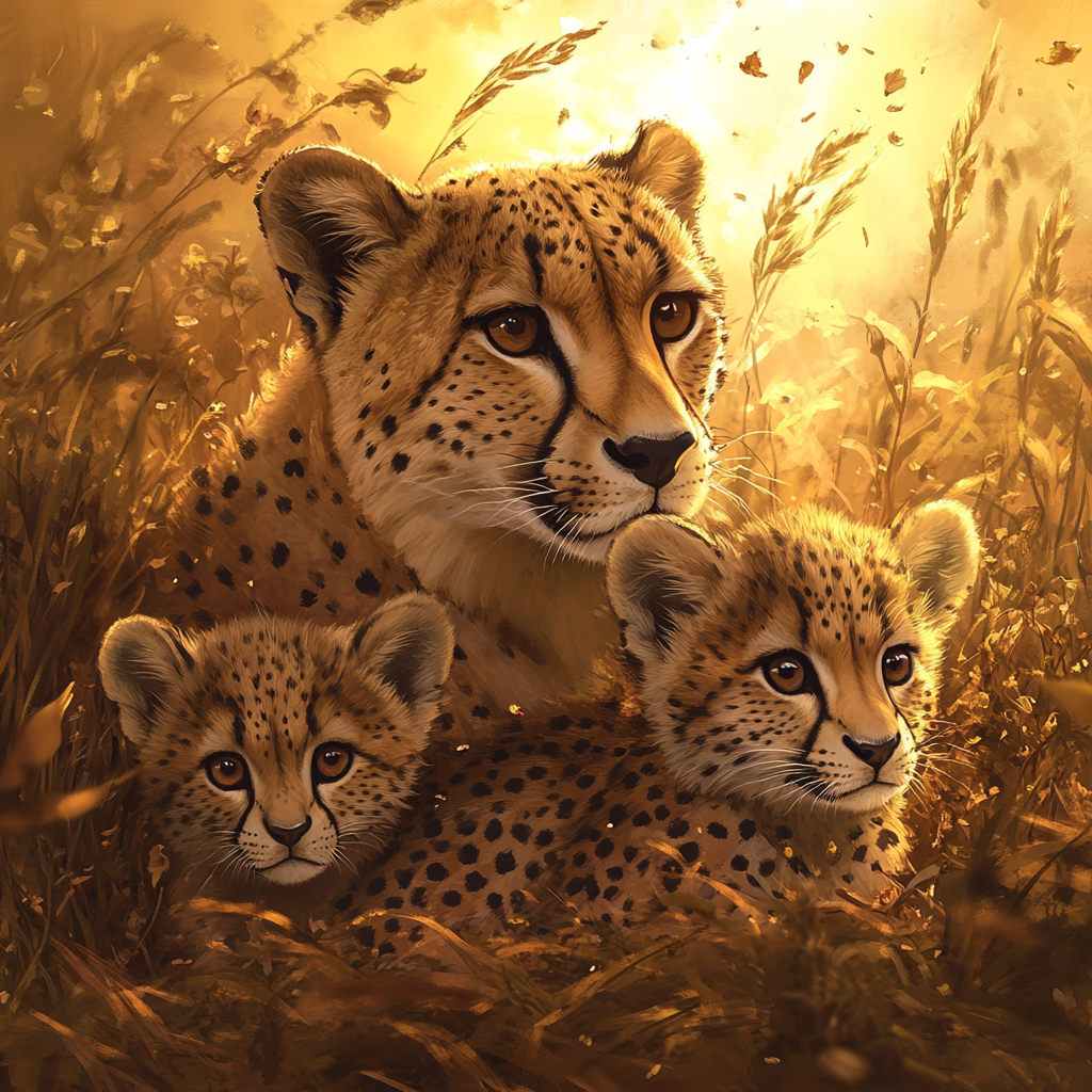 Cheetah family under the African sun