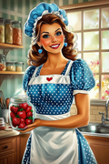 Fraises rouges et tablier bleu