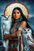 Femme lune et plumes blanches