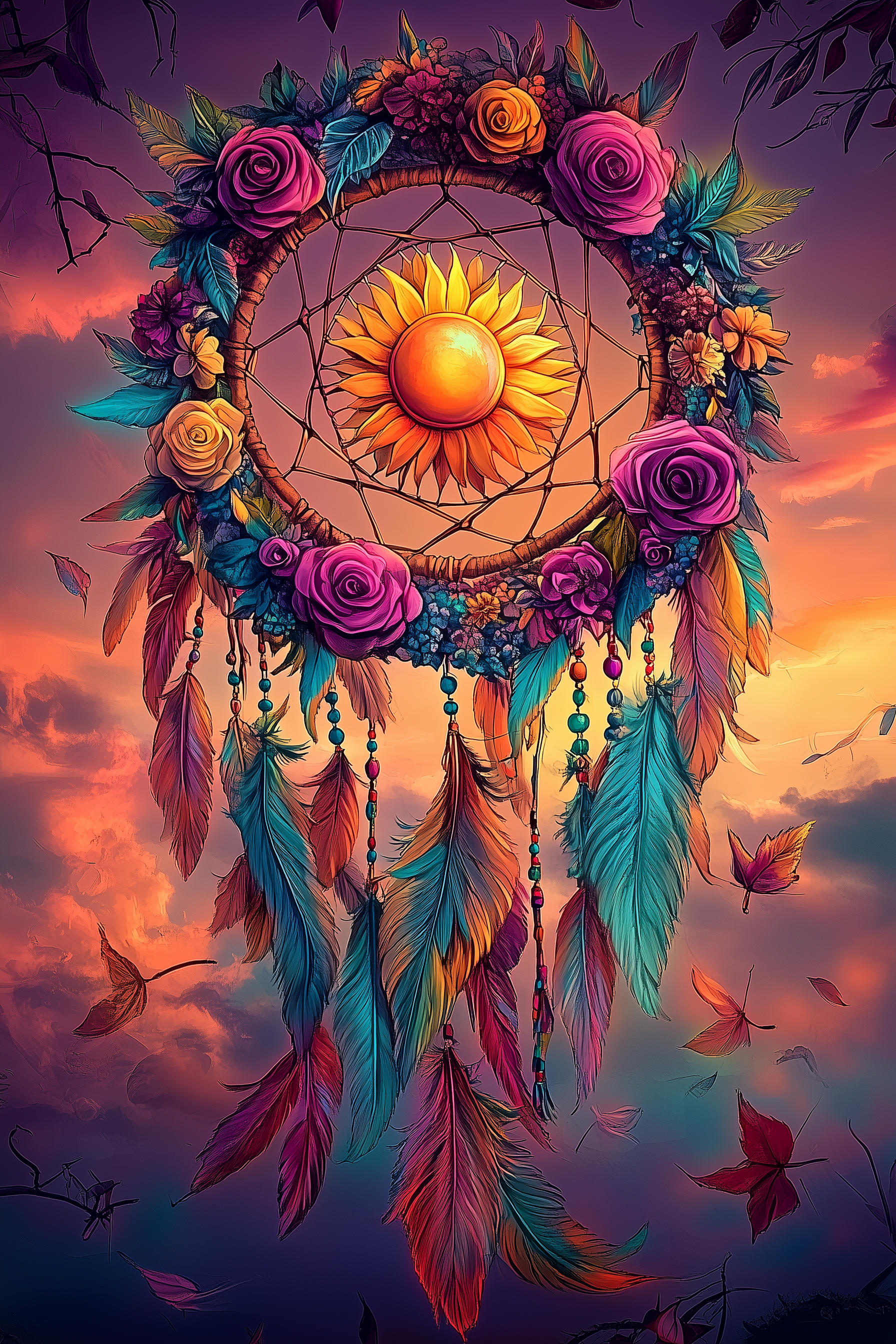 Soleil sacré entre les fleurs
