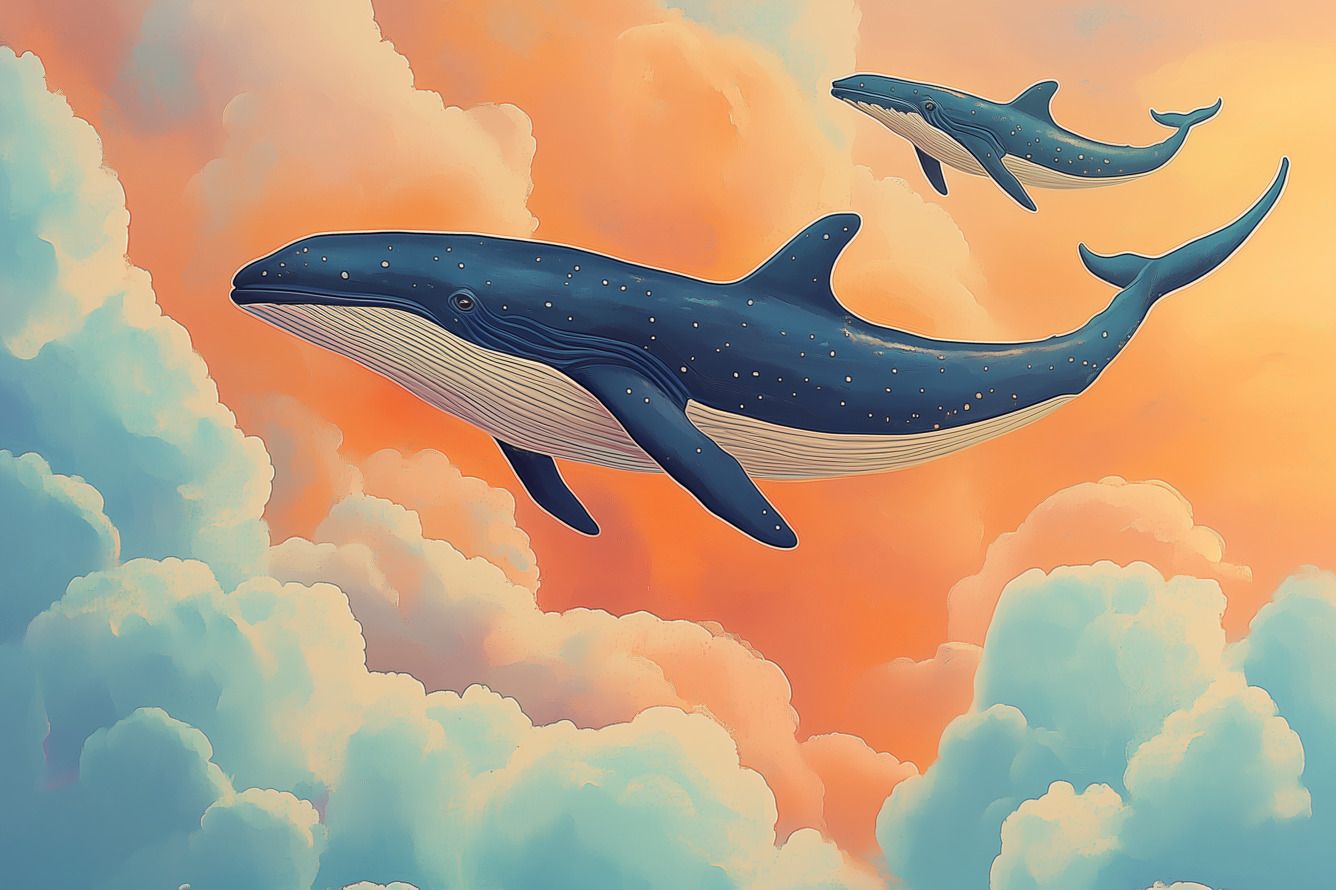 Baleines dans un ciel de coton