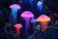 Forêt enchantée aux méduses lumineuses