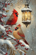 Cardinal and lantern in the icy night
