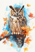 Der Glanz herbstlicher Farben um eine Eule