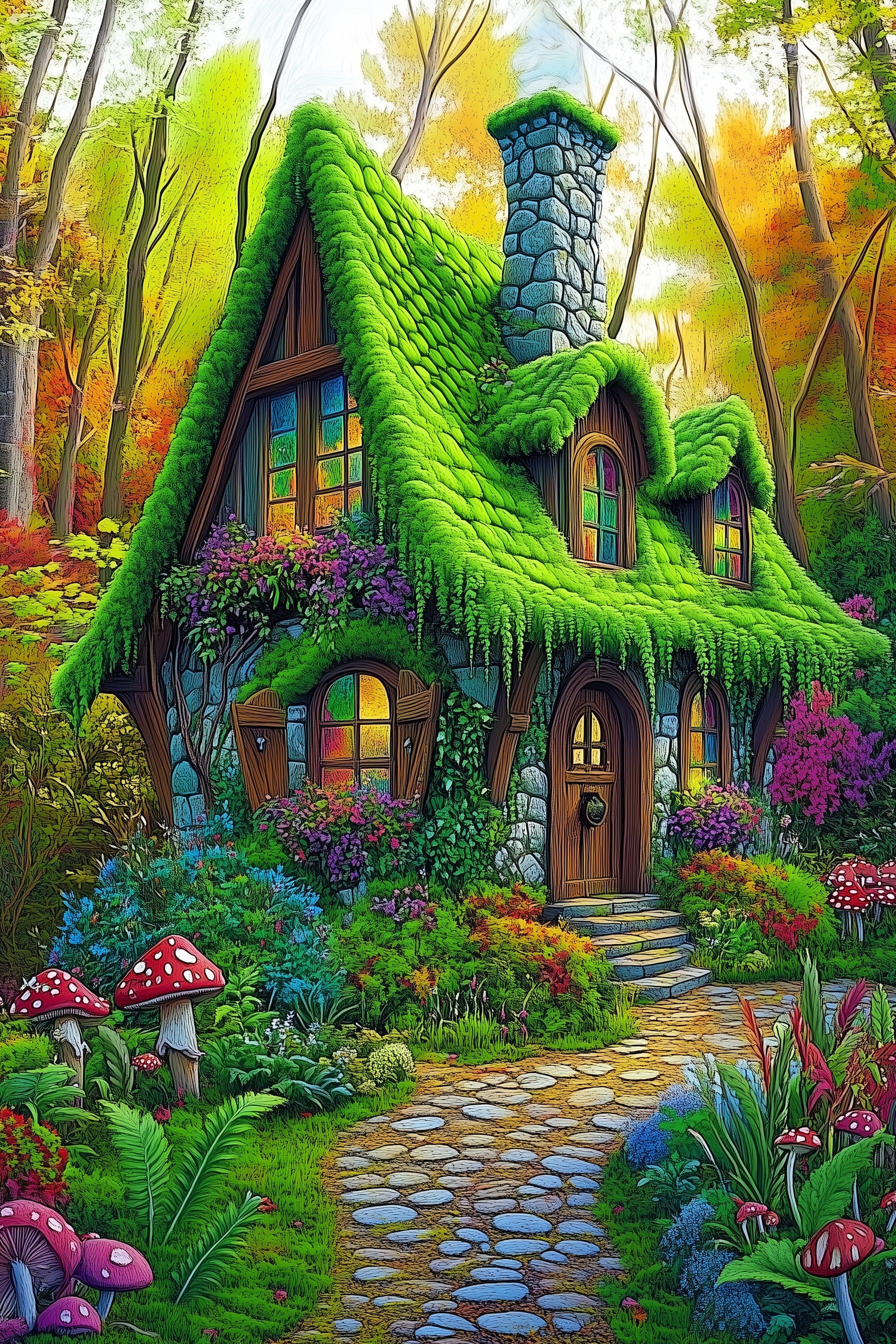 Chemin vers la maison mousse