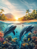 The gleam of dolphins in the lagoon