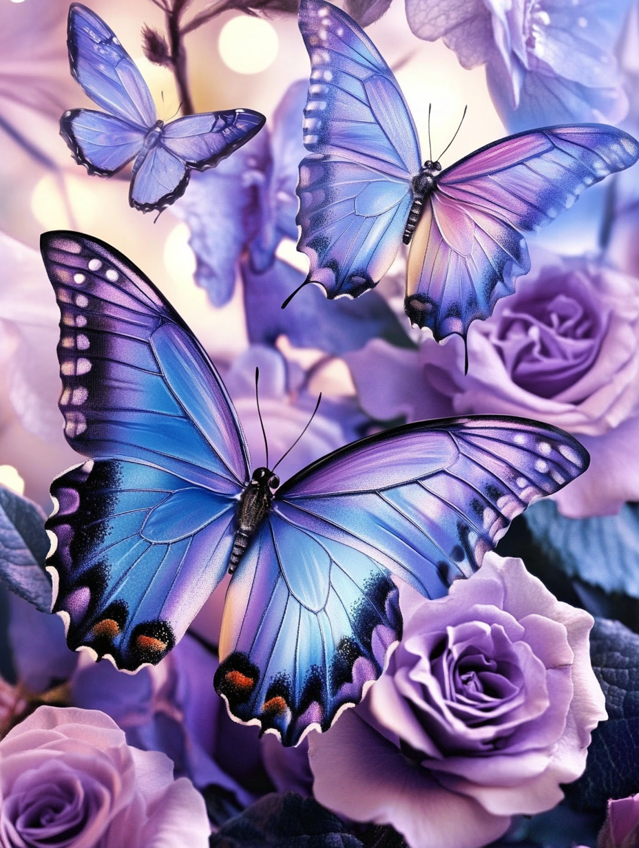 Magie des papillons et des roses
