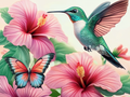 Poetic encounter between butterfly and hummingbird