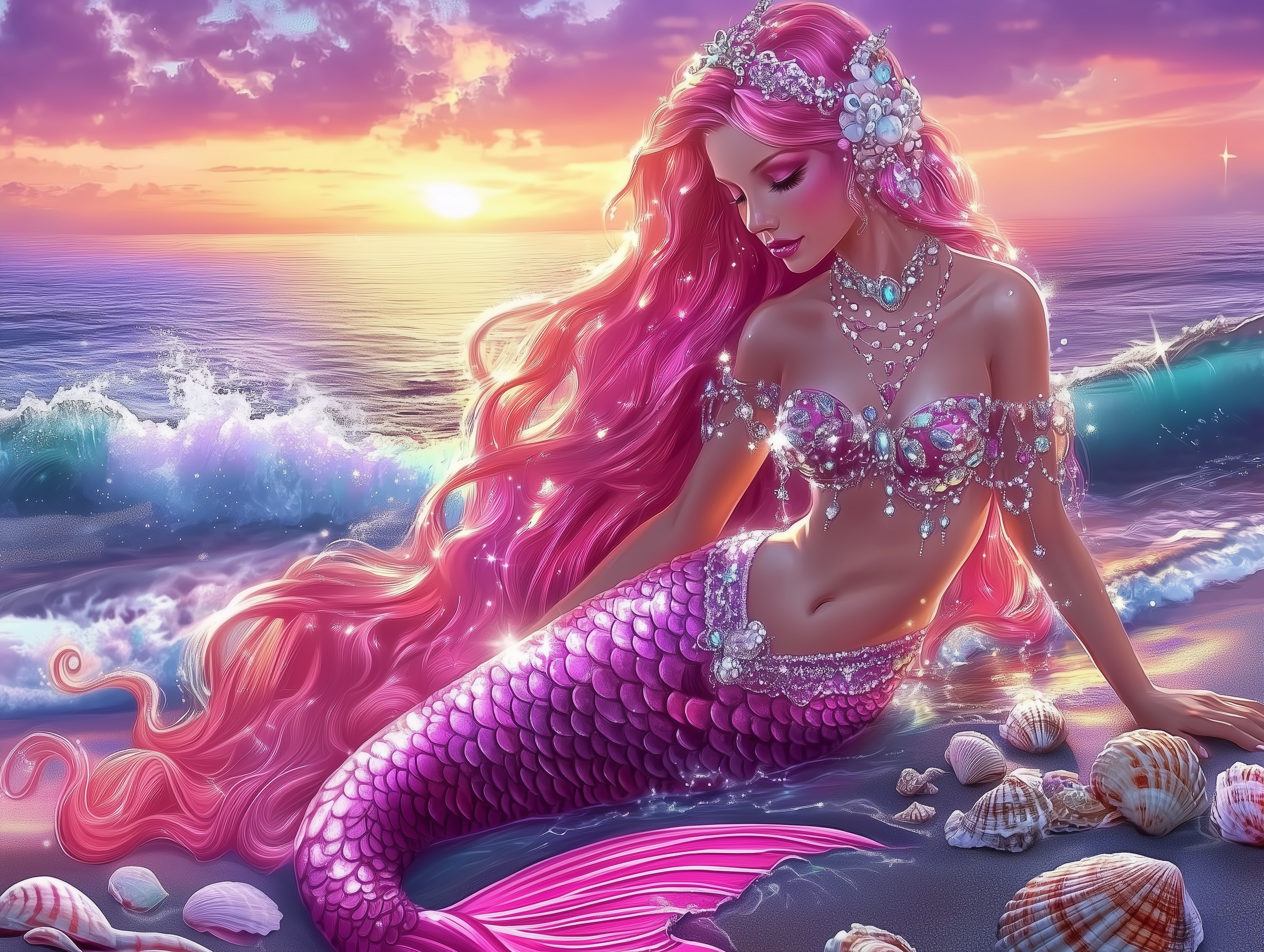Sirène au coucher du soleil
