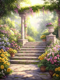 Flowered alley under the columns