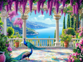 Flowered terrace facing the sea