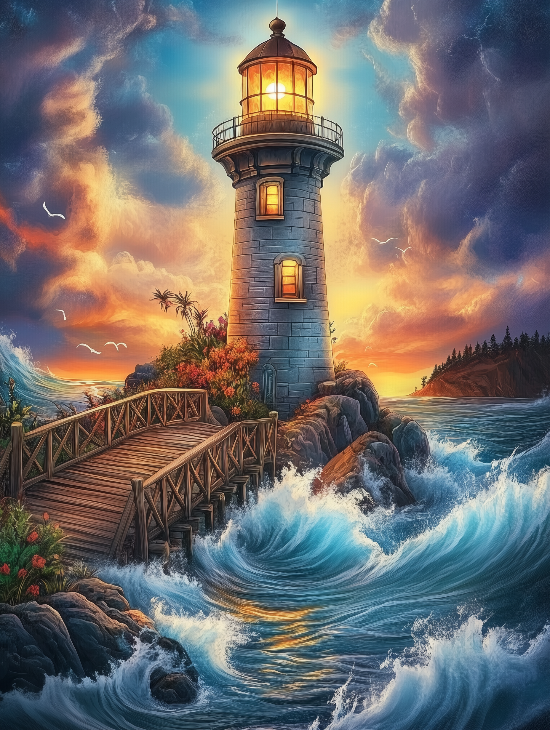 Un phare au coucher du soleil