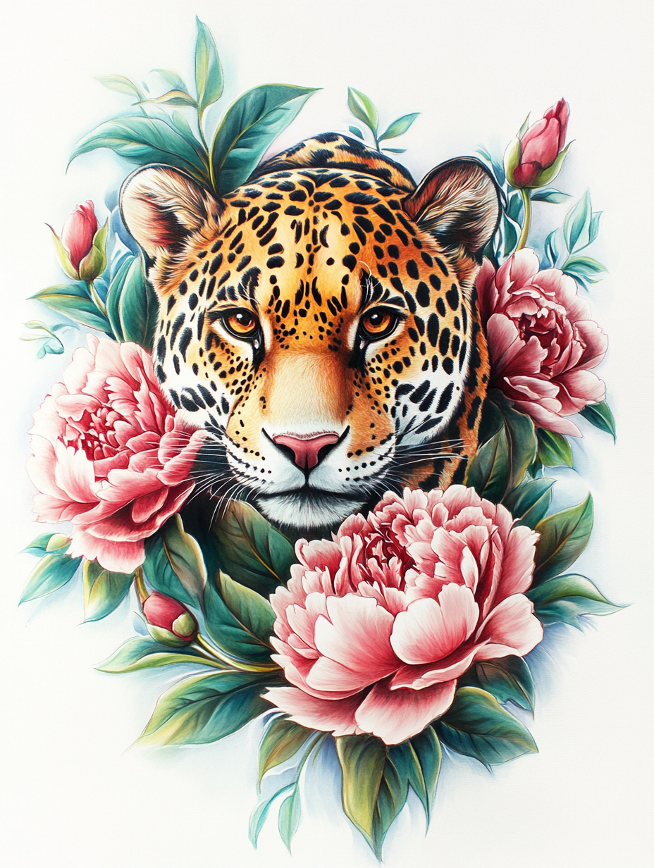 Wild Cat and Peonies
