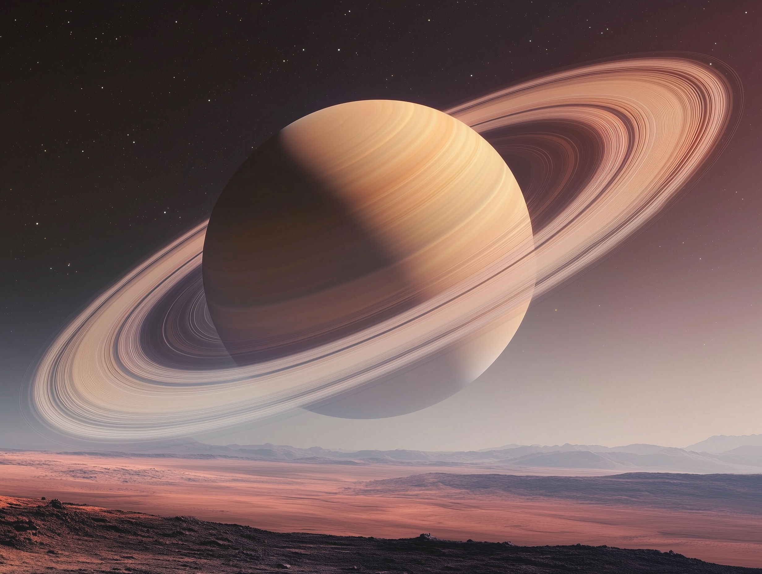 Saturne flotte au-dessus du désert