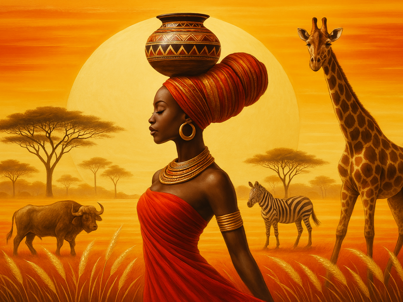 African beauty at sunset