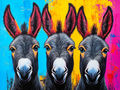 Les ânes pop-art : trio excentrique