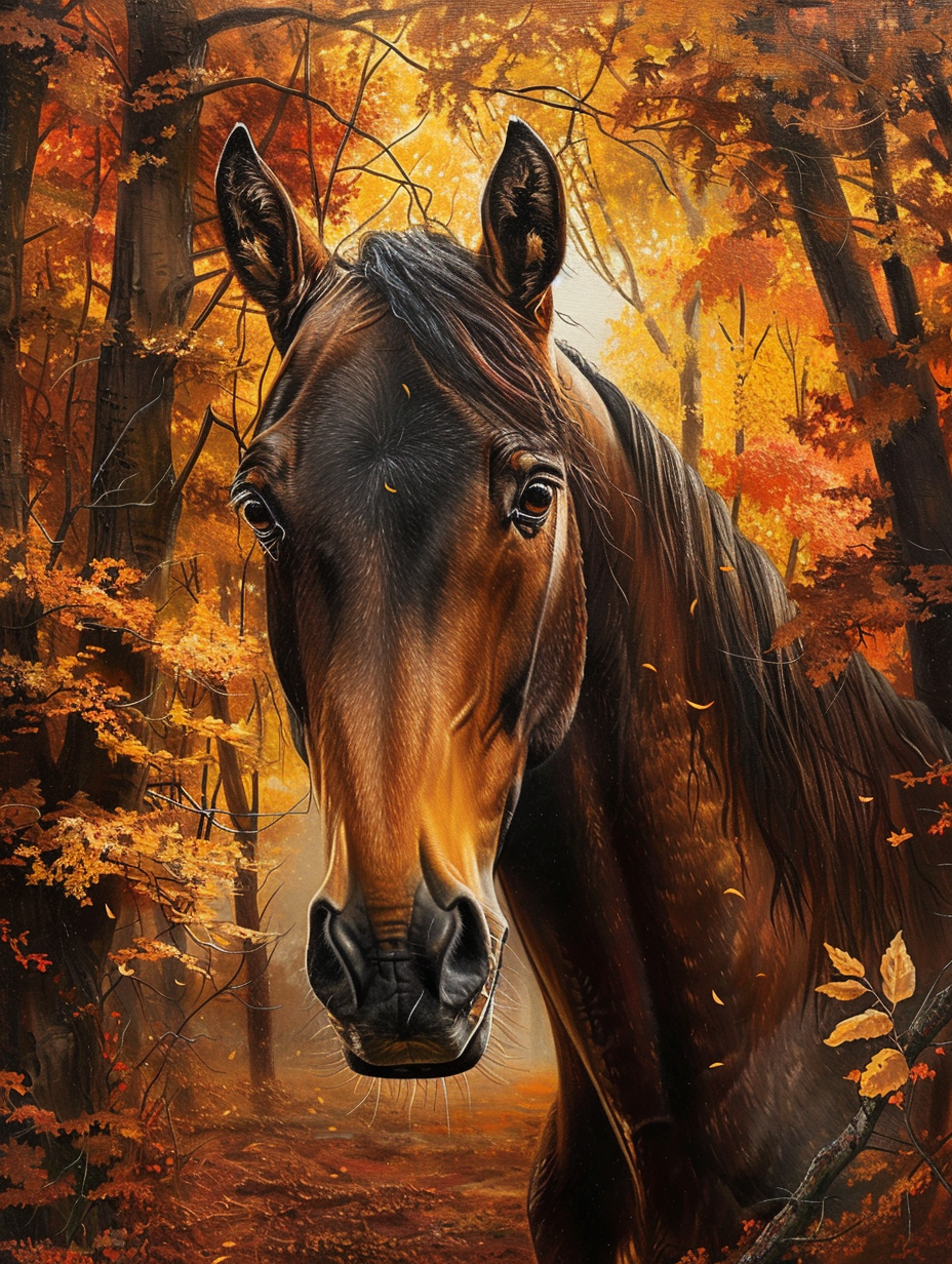 Un cheval sous la lumière automnale