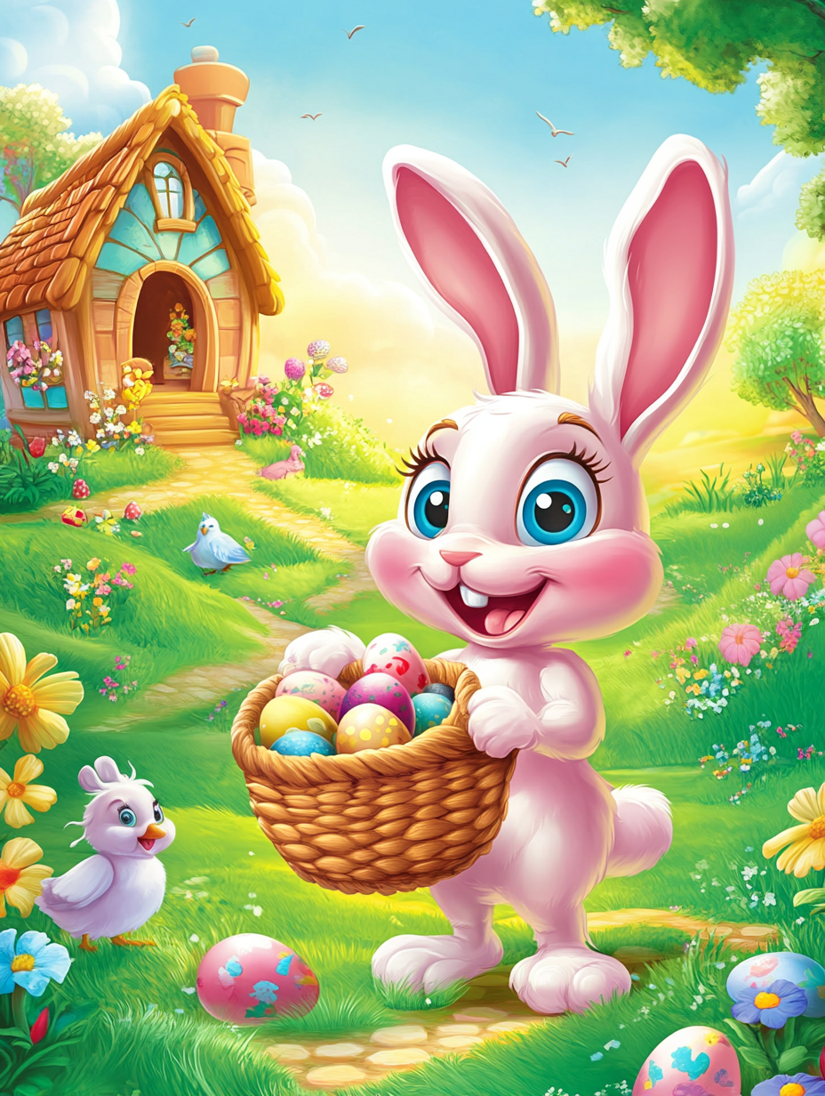 Lapin joyeux en quête de Pâques