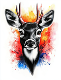 Watercolor portrait of an elegant stag