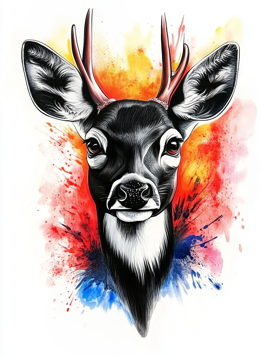Watercolor portrait of an elegant stag